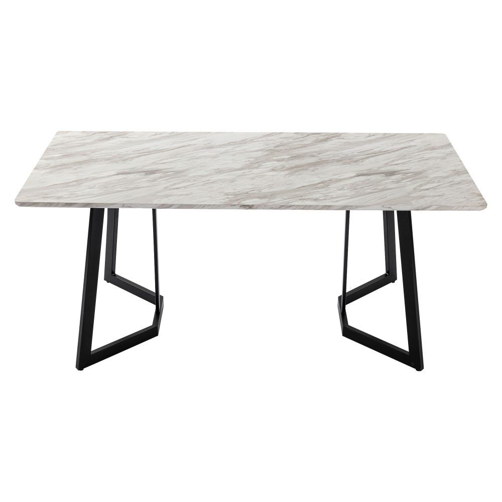 Ashton 7 Piece Dining Set, White Marble and Green Velvet
