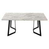 Ashton 7 Piece Dining Set, White Marble and Green Velvet