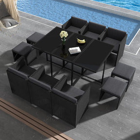 Alexandra Headland 11 piece black outdoor dining set seating ten on a patio