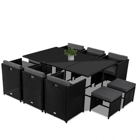 Bali 11 Piece Outdoor Dining Set Black Garden and Patio — Allure Home Collections
