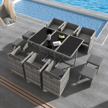 Bali 11 Piece Outdoor Dining Set Grey Yard Garden and Patio — Allure Home Collections