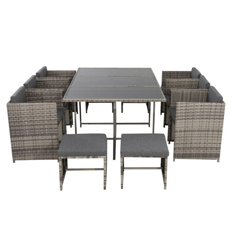 Bali 11 Piece Outdoor Dining Set Grey Yard Garden and Patio — Allure Home Collections