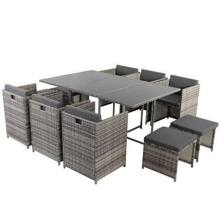 Bali 11 Piece Outdoor Dining Set Grey Yard Garden and Patio — Allure Home Collections