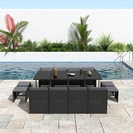 Bali 13 Piece Outdoor Dining Set Black Garden and Patio — Allure Home Collections