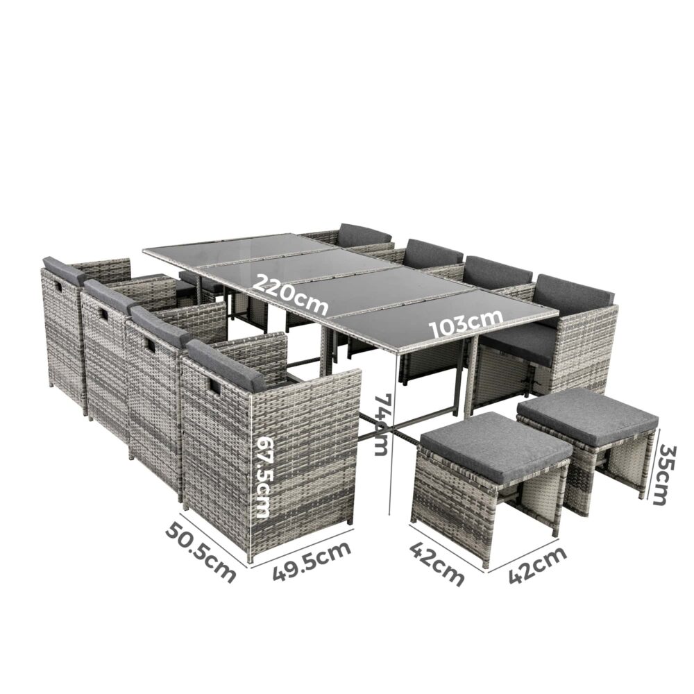 13 Piece Outdoor Dining Set, Wicker Grey, view 10