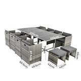 13 Piece Outdoor Dining Set, Wicker Grey, view 10