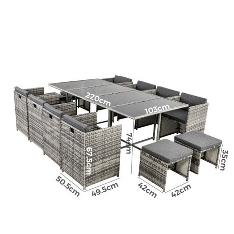 13 Piece Outdoor Dining Set, Wicker Grey, view 10