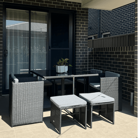 9 Piece Outdoor Dining Set, Wicker Black, view 4