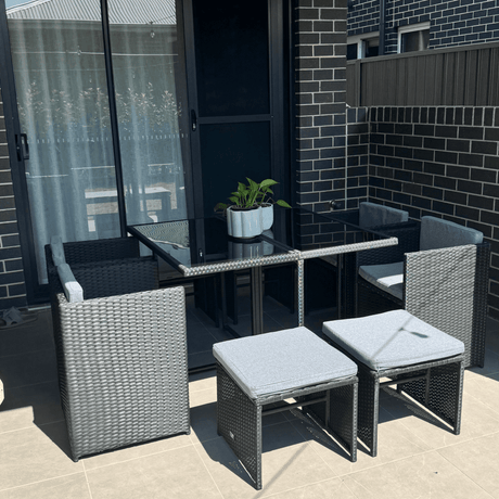 9 Piece Outdoor Dining Set, Wicker Black, view 5