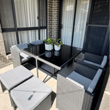 9 Piece Outdoor Dining Set, Wicker Black, view 7