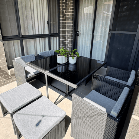 9 Piece Outdoor Dining Set, Wicker Black, view 7