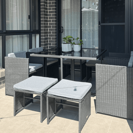 9 Piece Outdoor Dining Set, Wicker Black, view 8