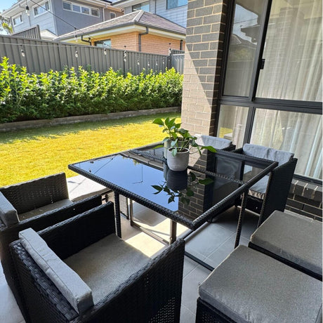 9 Piece Outdoor Dining Set, Wicker Black, view 9
