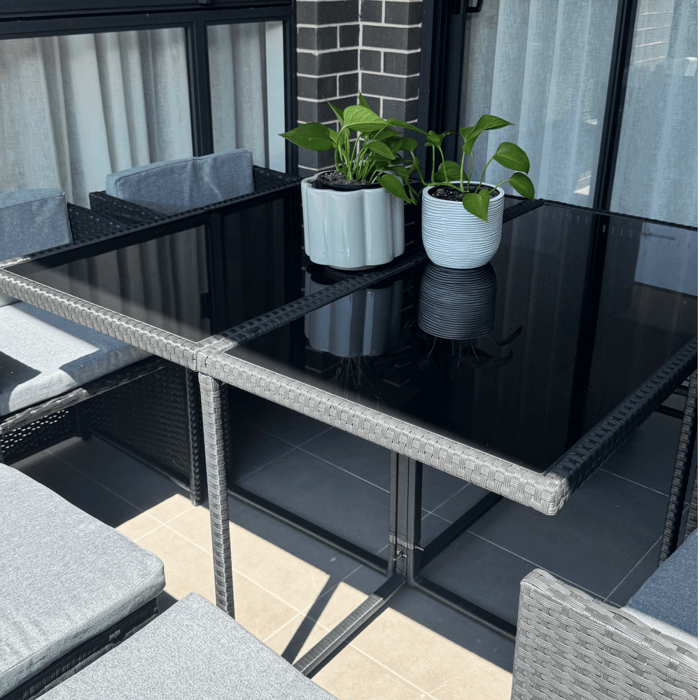 9 Piece Outdoor Dining Set, Wicker Black, view 12