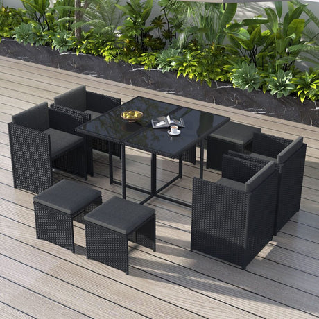 Horrocks 8 Seater Outdoor Dining Set Black Sophisticated Rattan — Allure Home Collections