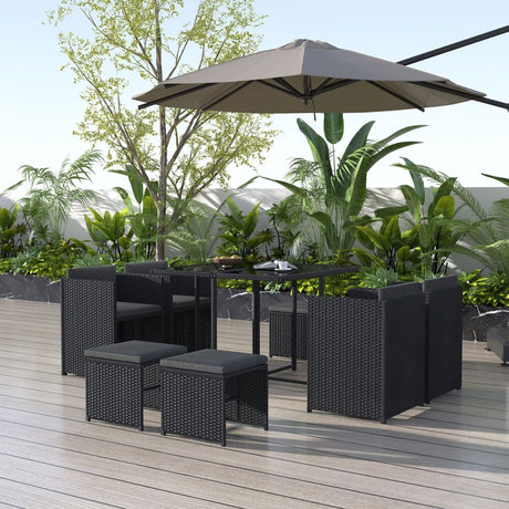 Horrocks 8 Seater Outdoor Dining Set Black Sophisticated Rattan — Allure Home Collections
