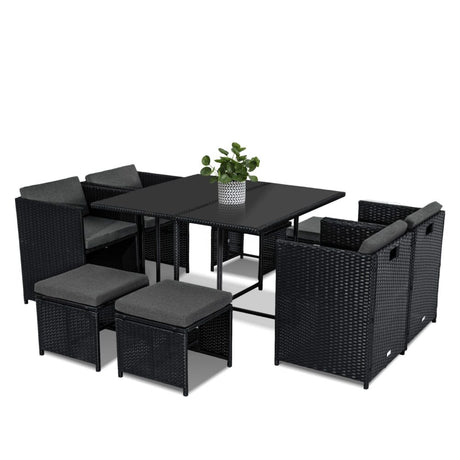 Horrocks 8 Seater Outdoor Dining Set Black Sophisticated Rattan — Allure Home Collections