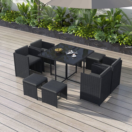 Horrocks 8 Seater Outdoor Dining Set Black Sophisticated Rattan — Allure Home Collections