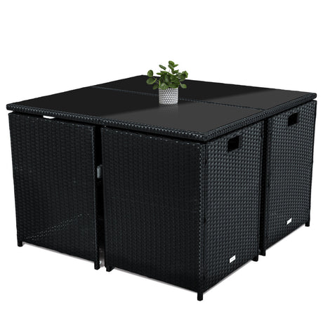 Horrocks 8 Seater Outdoor Dining Set Black Sophisticated Rattan — Allure Home Collections