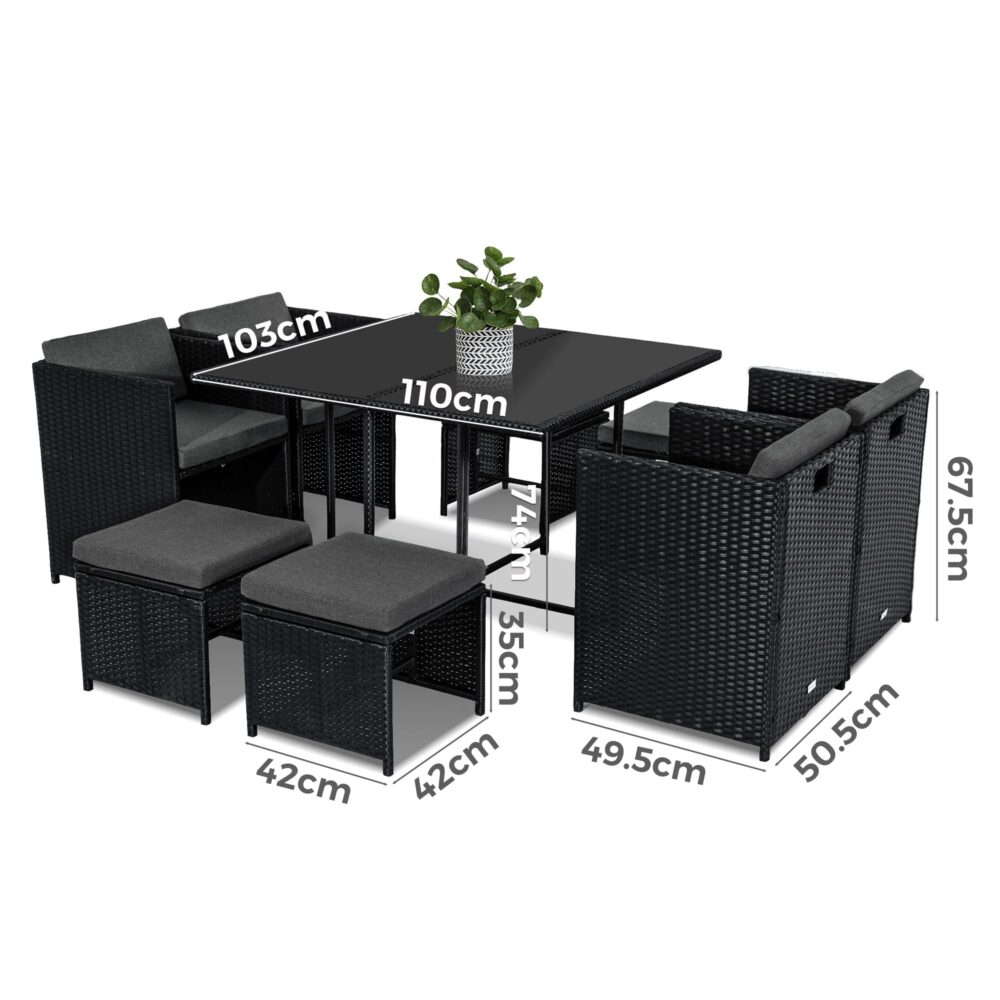 Horrocks 8 Seater Outdoor Dining Set Black Sophisticated Rattan — Allure Home Collections