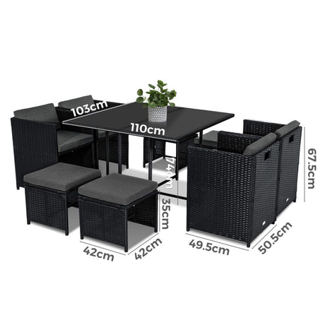 Horrocks 8 Seater Outdoor Dining Set Black Sophisticated Rattan — Allure Home Collections