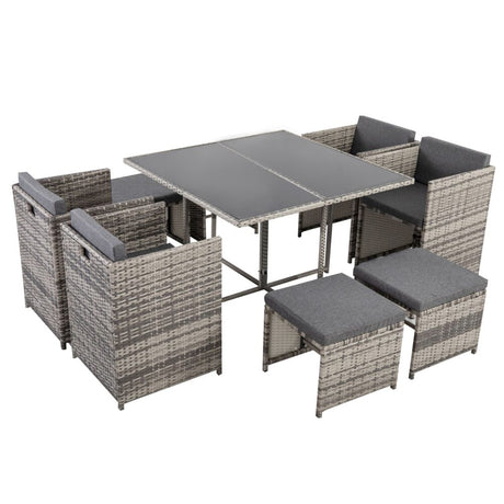 Horrocks 8 Seater Outdoor Dining Set Grey Contemporary Minimalist — Allure Home Collections