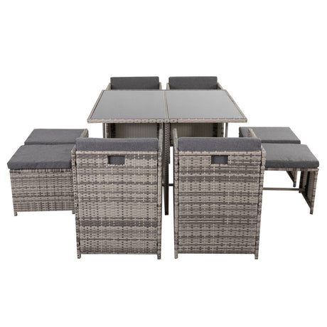9 Piece Outdoor Dining Set, Wicker Grey, view 8
