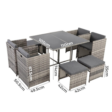 Horrocks 8 Seater Outdoor Dining Set Grey Contemporary Minimalist — Allure Home Collections