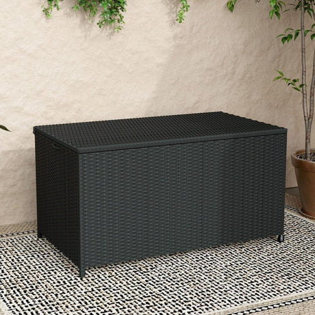 Outdoor PE Wicker Storage Box 320L in Black
