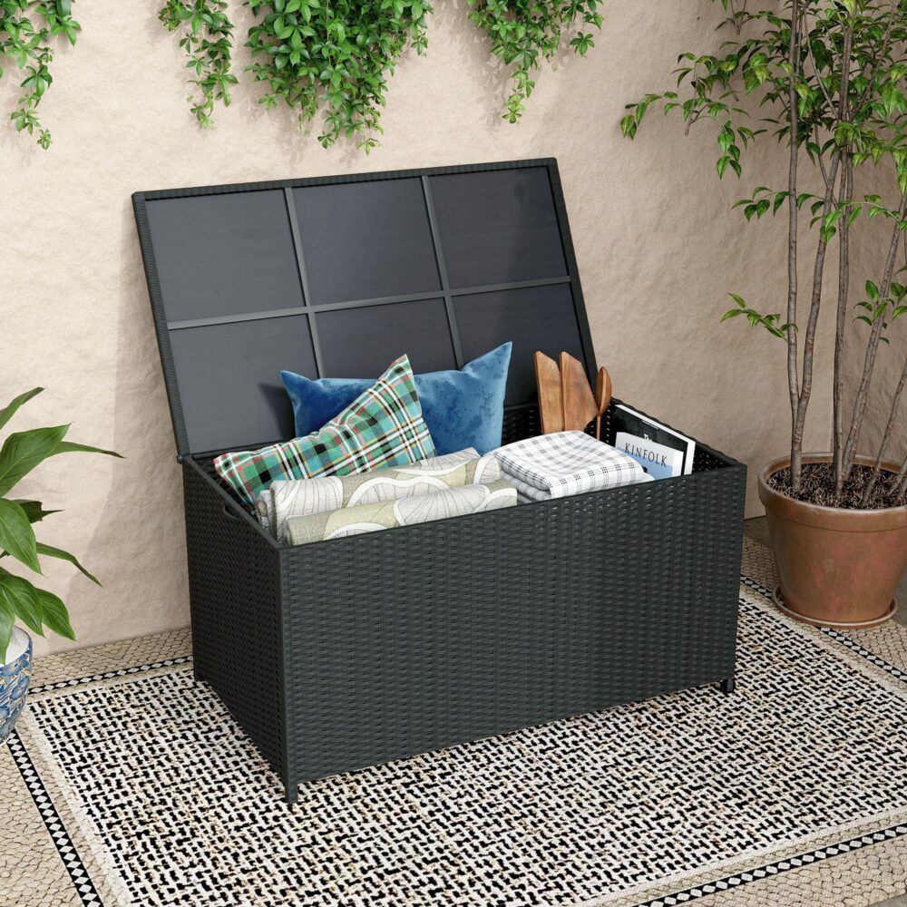 Outdoor PE Wicker Storage Box 320L in Black