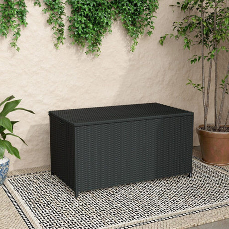 Outdoor PE Wicker Storage Box 320L in Black
