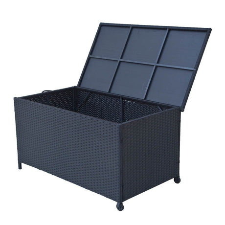 Outdoor PE Wicker Storage Box 320L in Black