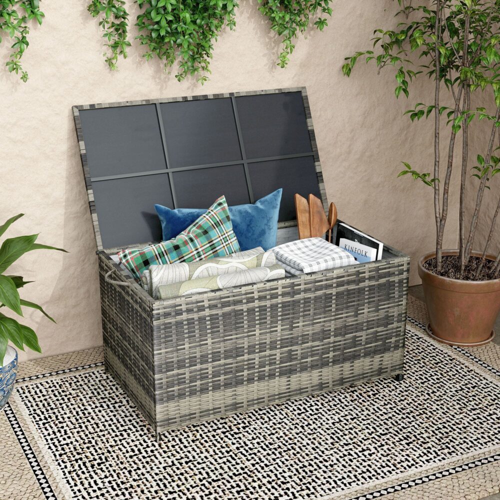 Outdoor PE Wicker Storage Box 320L in Grey