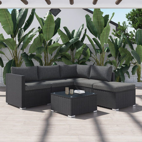 Caloundra 6 Piece Outdoor Modular Lounge, Black Wicker