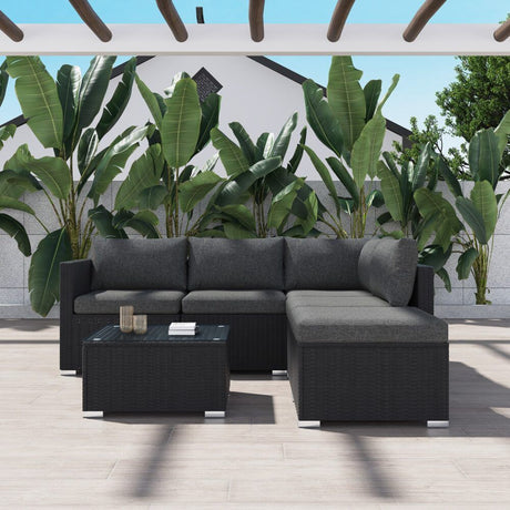 Caloundra 6 Piece Outdoor Modular Lounge, Black Wicker