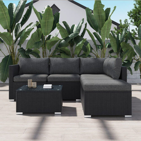 Caloundra 6 Piece Outdoor Modular Lounge, Black Wicker