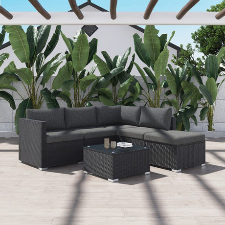 Caloundra 6 Piece Outdoor Modular Lounge, Black Wicker