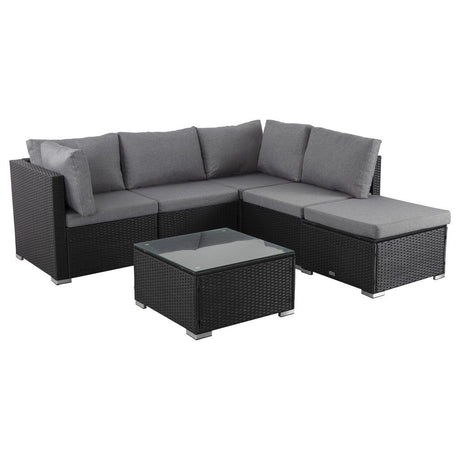Caloundra 6 Piece Outdoor Modular Lounge, Black Wicker