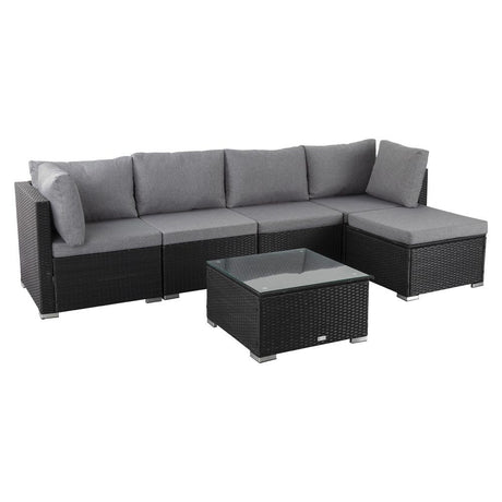Caloundra 6 Piece Outdoor Modular Lounge, Black Wicker