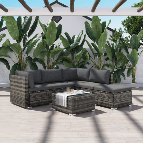 Caloundra 6 Piece Outdoor Modular Lounge, Grey Wicker