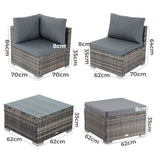 Oakabella Outdoor Ottoman Lounge Set, Wicker Rattan, Grey