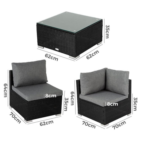 Caloundra 5 Piece Outdoor Modular Lounge, Black Wicker