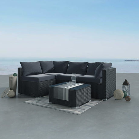 Caloundra 5 Piece Outdoor Modular Lounge, Black Wicker