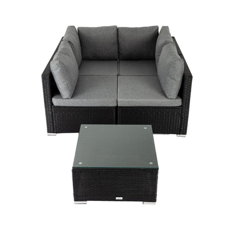 Caloundra 5 Piece Outdoor Modular Lounge, Black Wicker