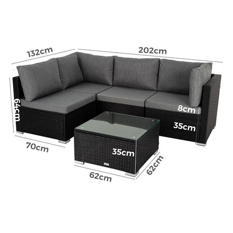 Caloundra 5 Piece Outdoor Modular Lounge, Black Wicker
