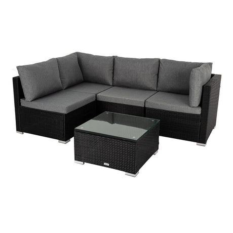 Caloundra 5 Piece Outdoor Modular Lounge, Black Wicker