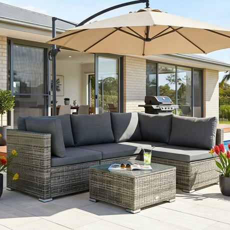 Caloundra 5 Piece Outdoor Modular Lounge, Grey Wicker