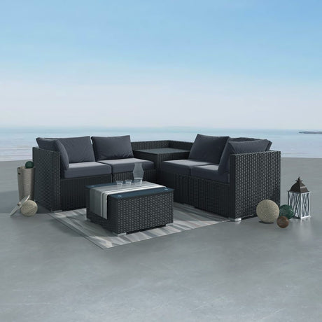 Peregian 6 Piece Outdoor Modular Lounge, Black Wicker