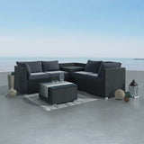 Dorre Modular Outdoor Lounge Sofa, Wicker Rattan, 6 Piece, Black
