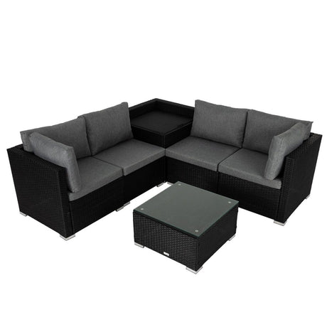 Peregian 6 Piece Outdoor Modular Lounge, Black Wicker